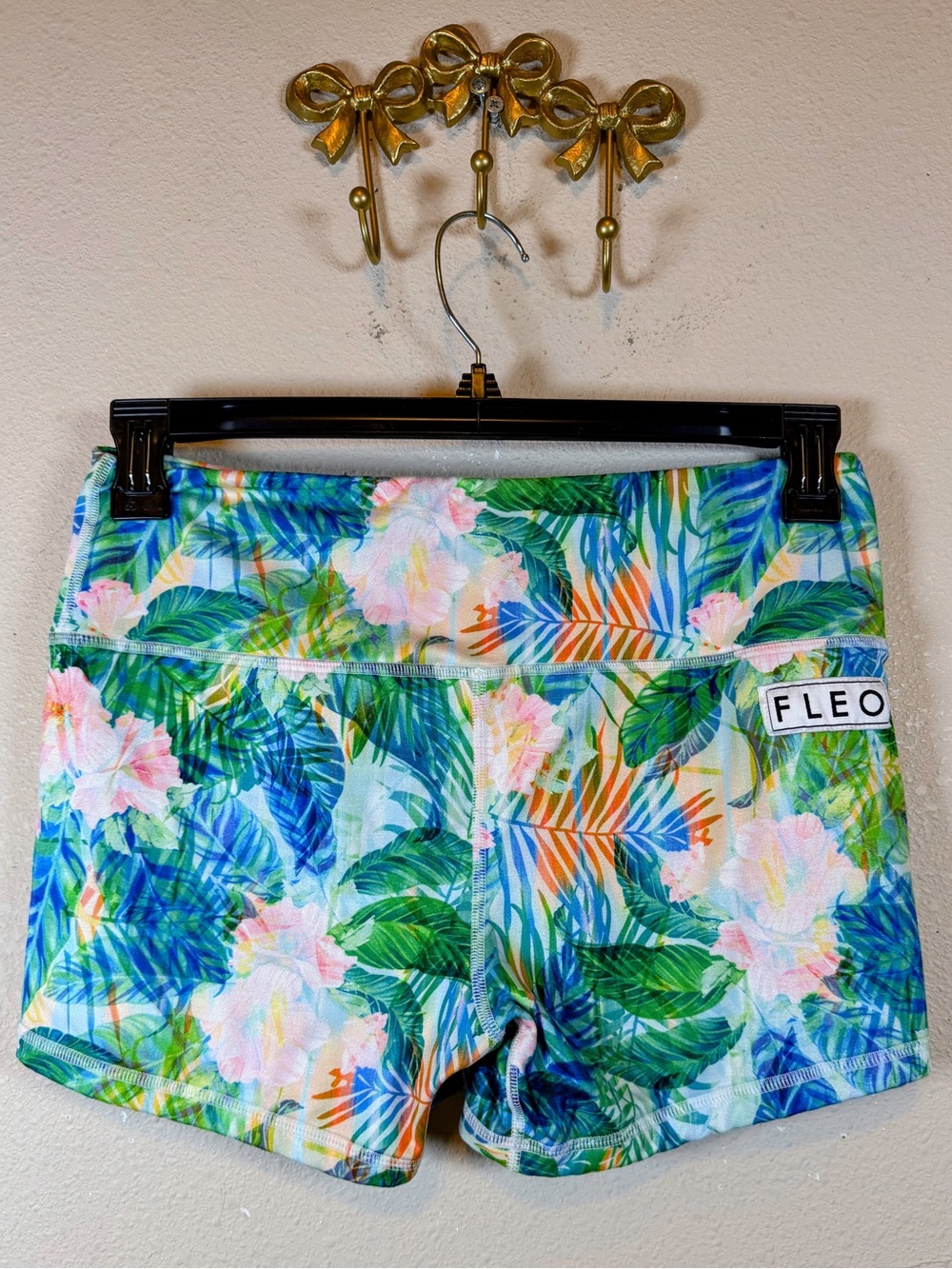 Fleo Tropical Floral Bike Shorts - Blue, Green, Pink. Size L